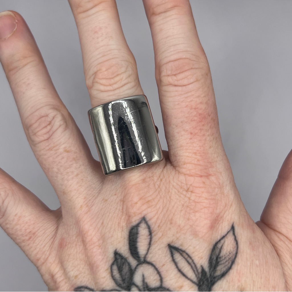 Large Rectangle Ring, Plated Silver